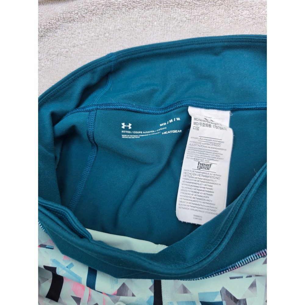 Under Armour HeatGear Teal Geometric Prism Cropped Leggings Womens Medium Fitted